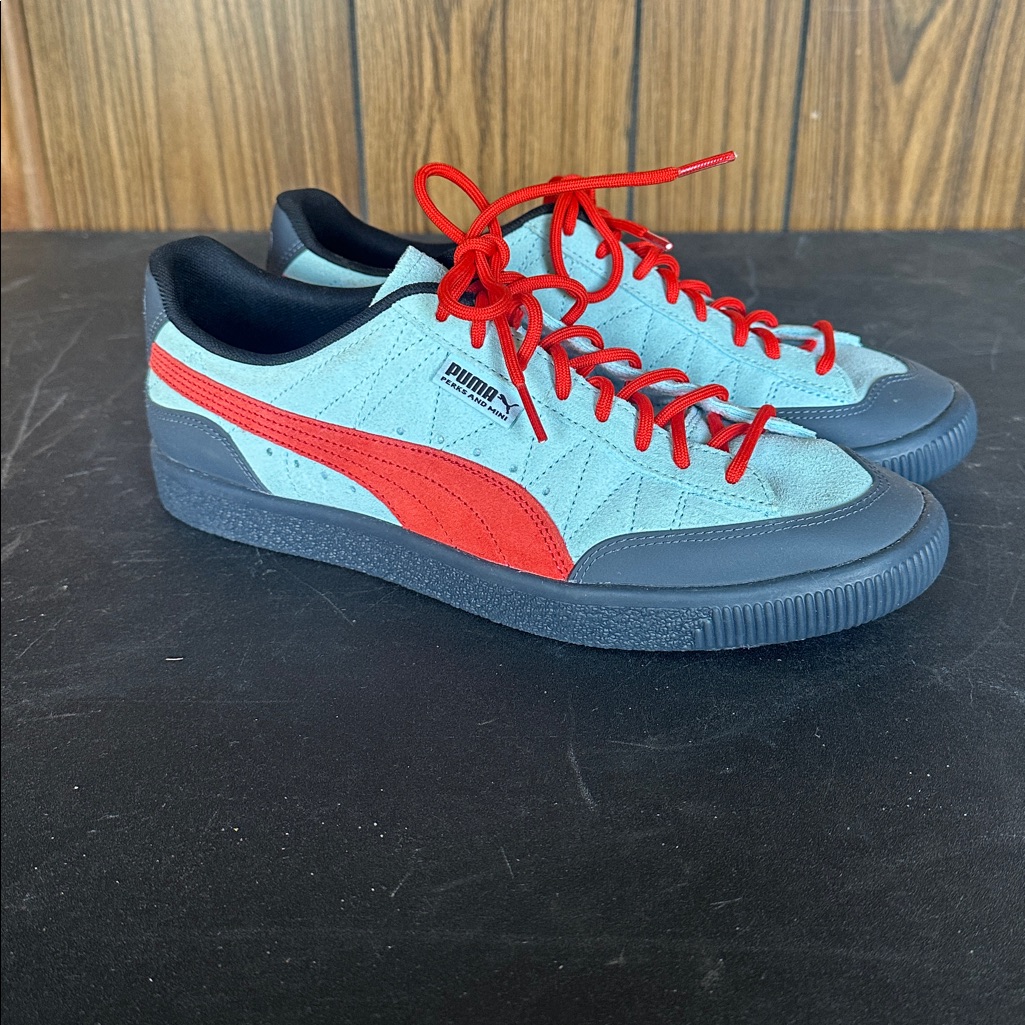 Puma Clyde X Perks And Mini Athletic Shoes In Light Blue And Red